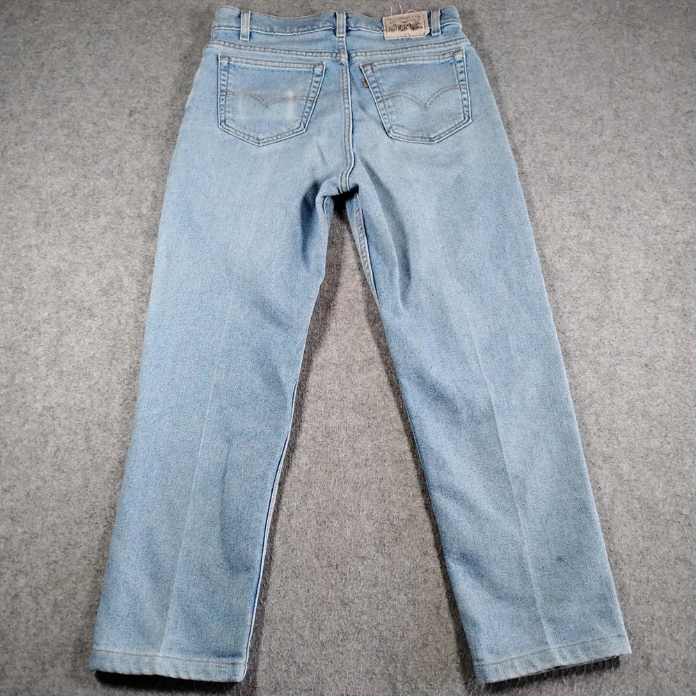 Vintage Levis 614 Orange Tab Jeans Mens 32x27 Light Wash Flex Made in USA Denim